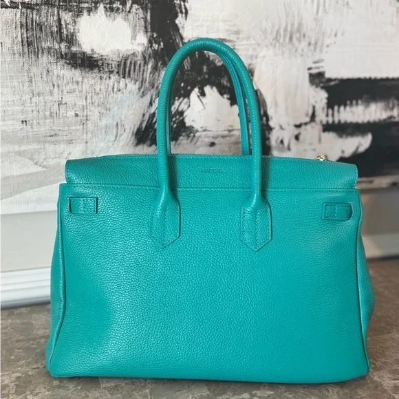 MadBag BIRKIMAD 40 Structured Italian Leather Tote – Teal NWT - Picture 3 of 14